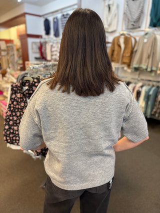 Women's Raw Edge Crew Neck Half-Sleeve Sweater