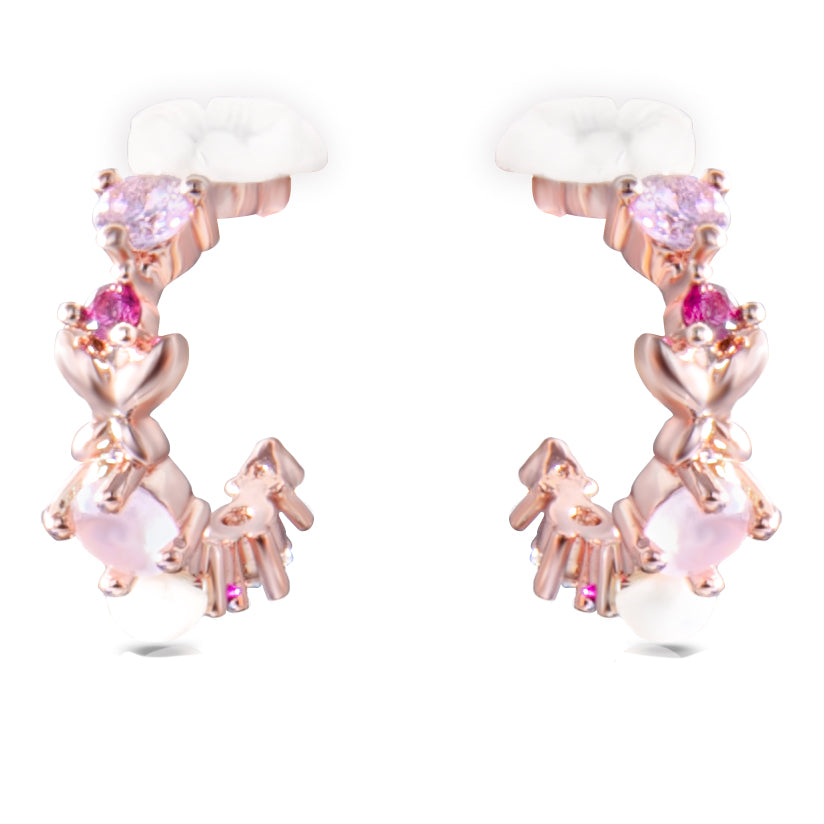 Multi Pink Flower Hoop Earrings - Rose Gold