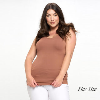 Plus Solid Color Seamless Reversible Tank Top