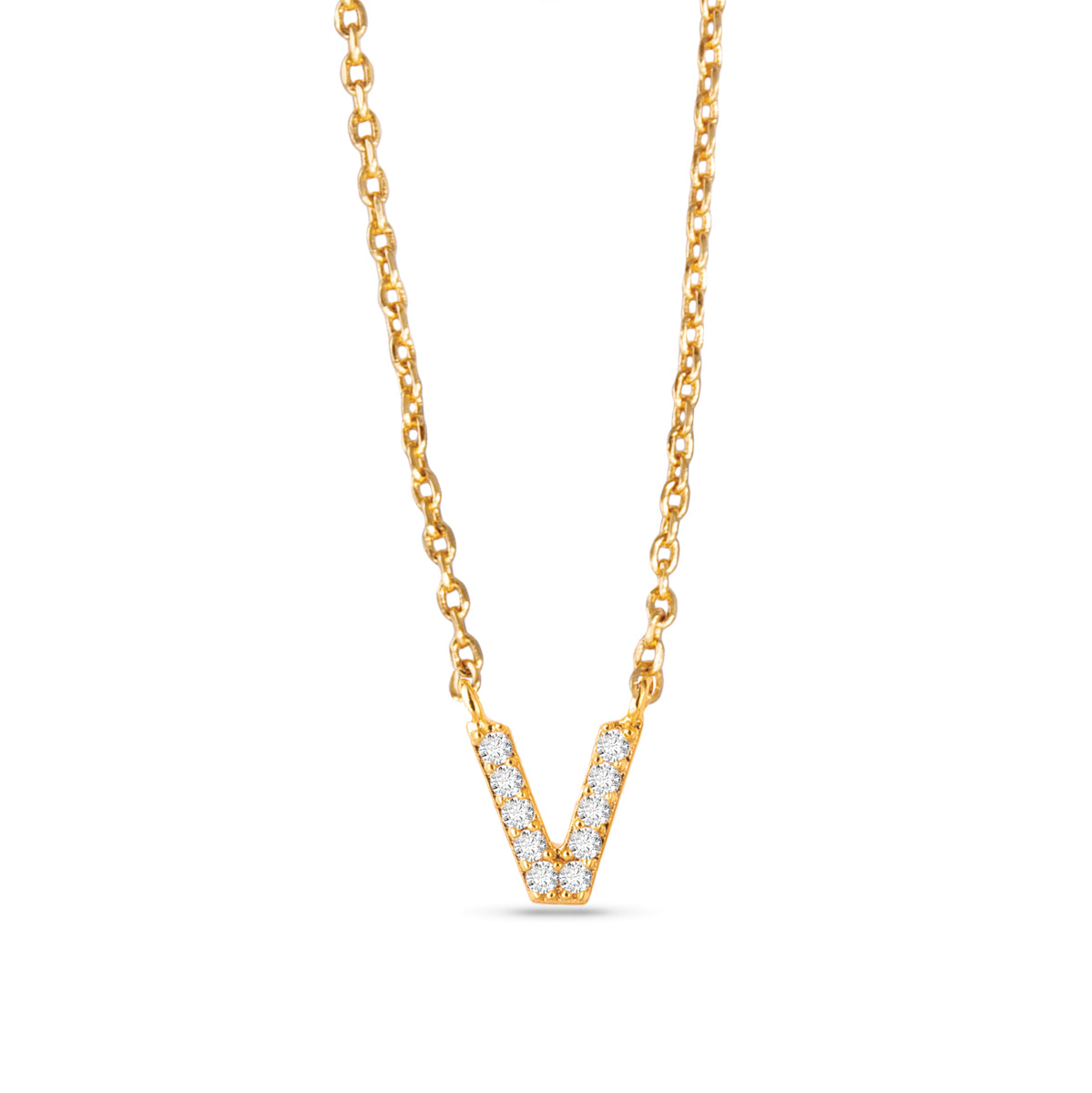 Gold CZ Initial Necklace - V
