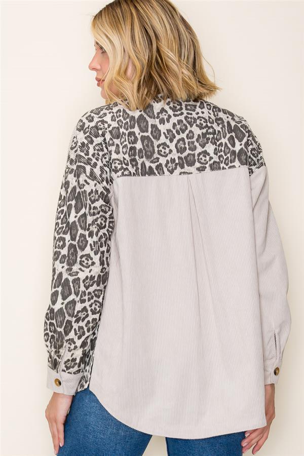 Animal Print Blocked Corduroy Shacket