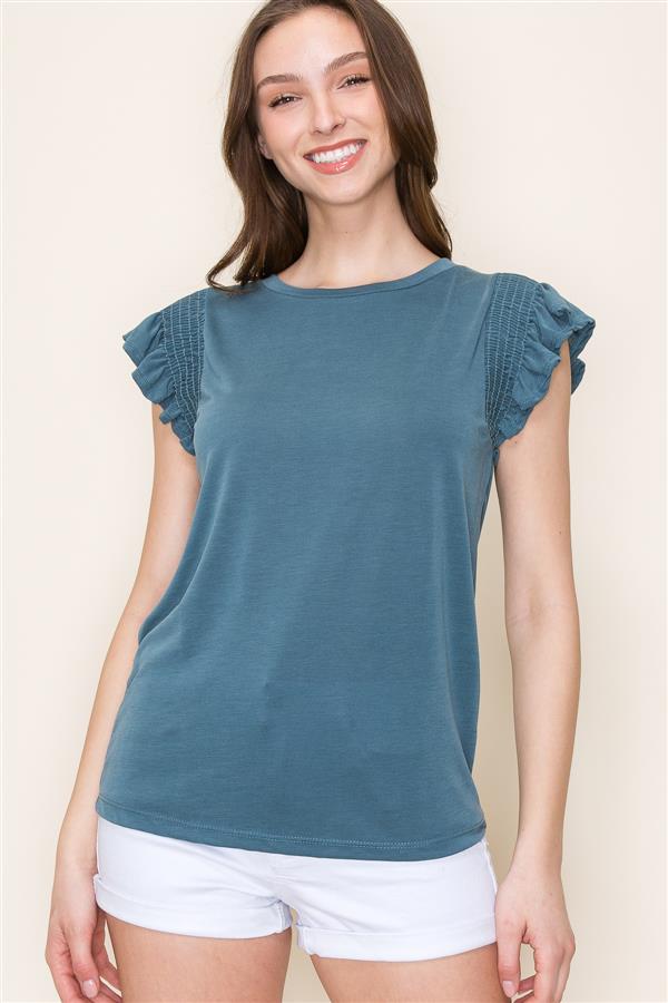 Smocked Ruffle Cap Sleeve Top