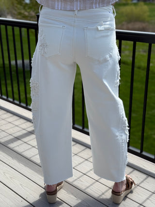 Risen Slouchy Barrel Floral Patch Pants FINAL SALE