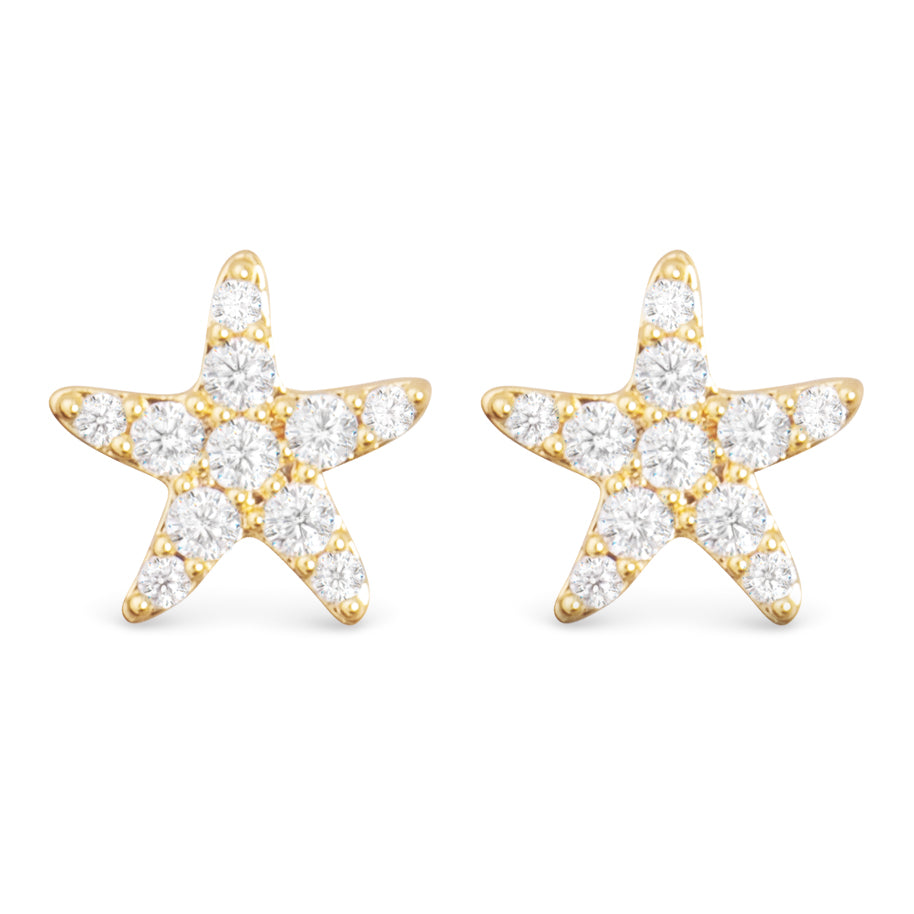 Small CZ Starfish Stud Earrings - Gold