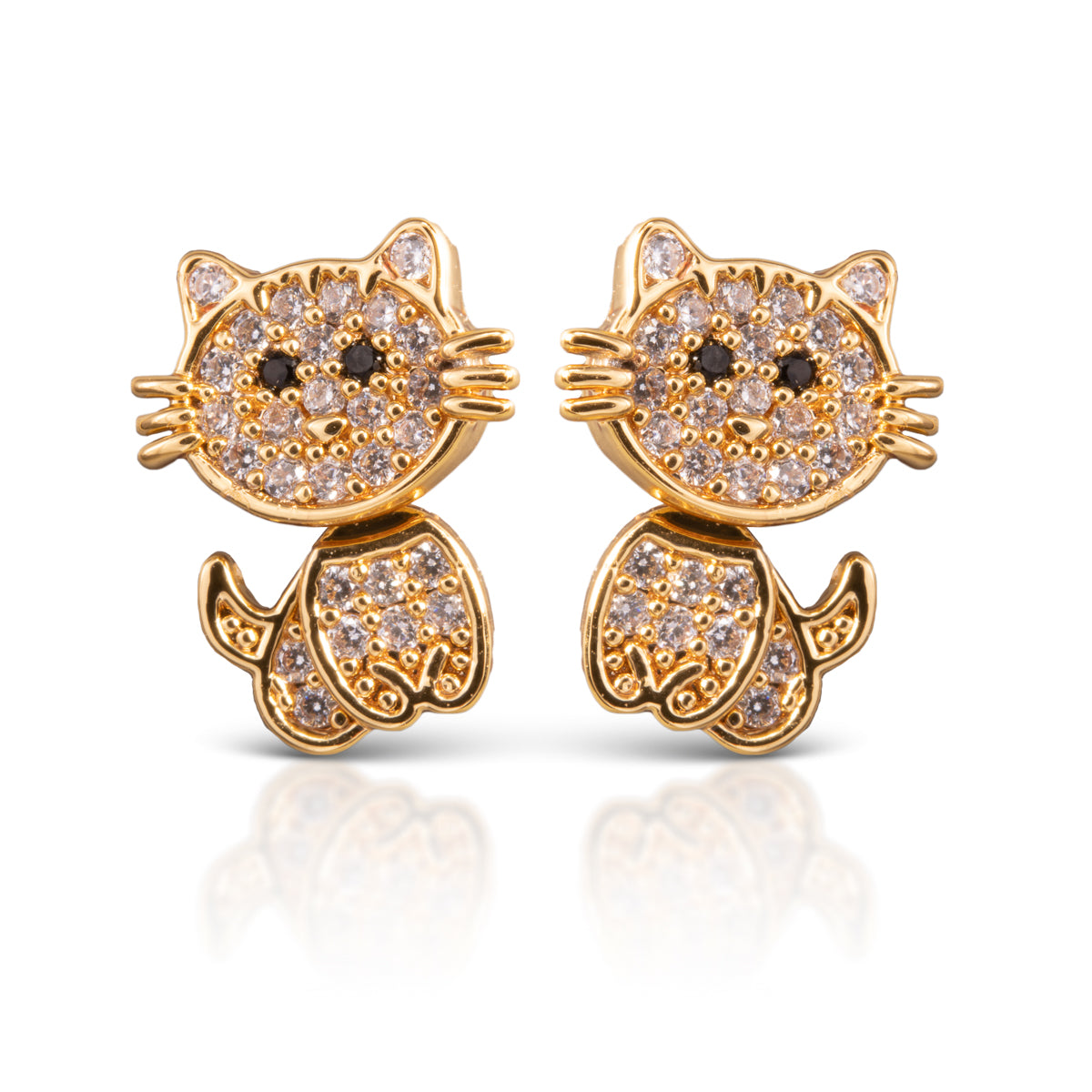 CZ Cat Earrings - Gold