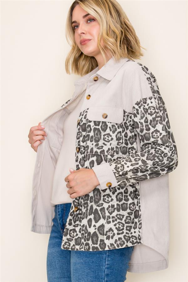 Animal Print Blocked Corduroy Shacket