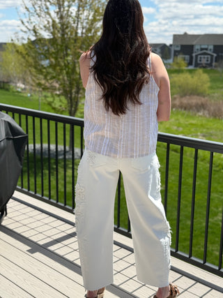 Risen Slouchy Barrel Floral Patch Pants FINAL SALE