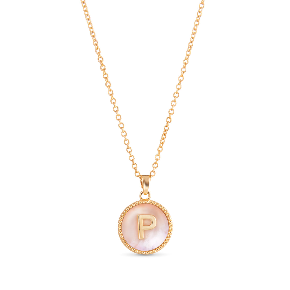 Gold Mother of Pearl Initial Necklace - P