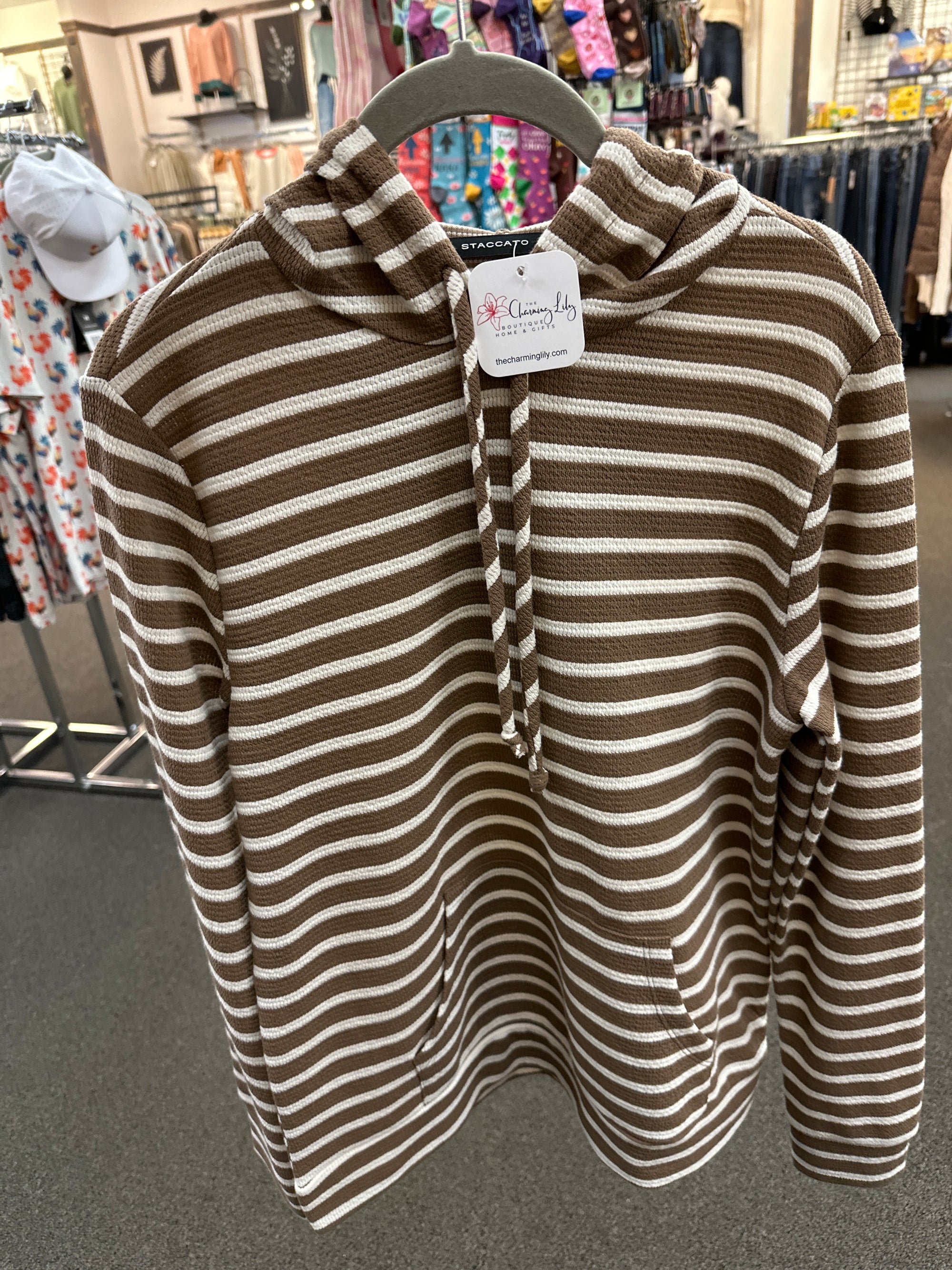 Striped Hooded Long Sleeve Top