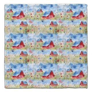 Red Barns in Meadow Watercolor Eco-Friendly Washcloth