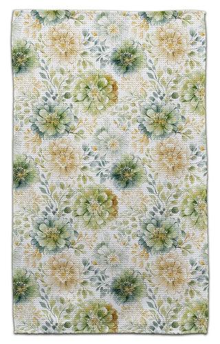 Green & Gold Peonies Watercolor Eco-Friendly Kitchen Towel