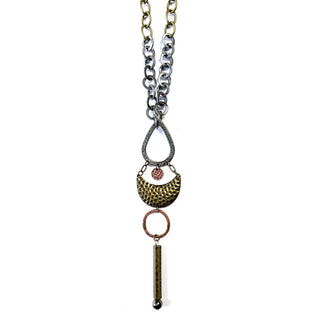 Hammered Tear & Stick Pendant Chunky Chain Necklace