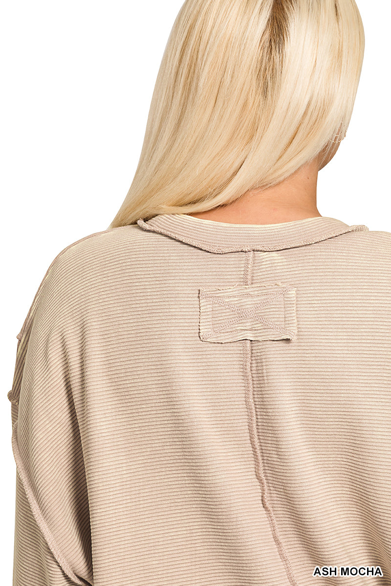 Plus Size Acid Washed Double Ribbed Top