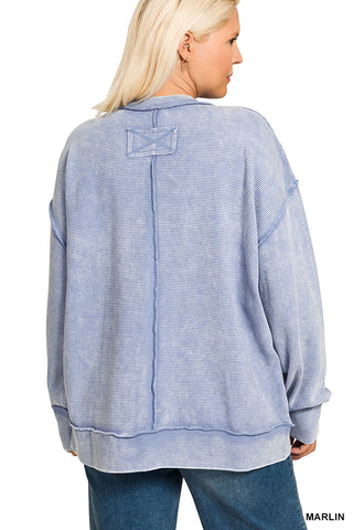 Plus Size Acid Washed Double Ribbed Top