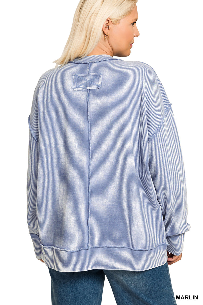 Plus Size Acid Washed Double Ribbed Top