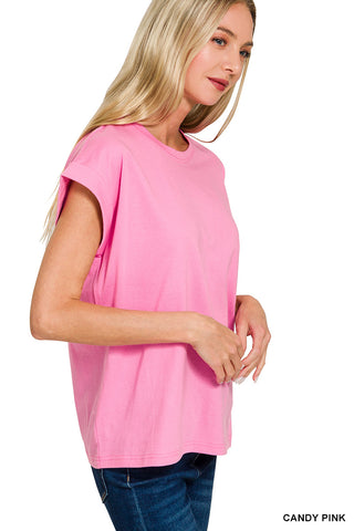Round Neck Folded Short Sleeve T-Shirt