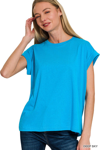 Round Neck Folded Short Sleeve T-Shirt