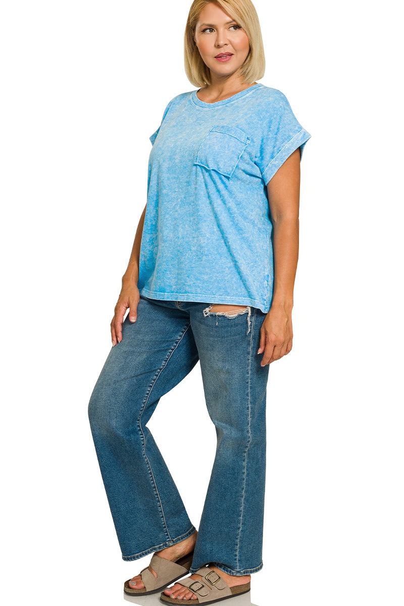 Plus Halo Snow Washed Cuffed Sleeve Tee