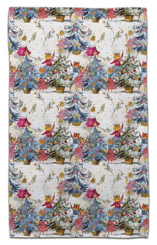 Cats Decorating Trees Eco-Friendly Towel