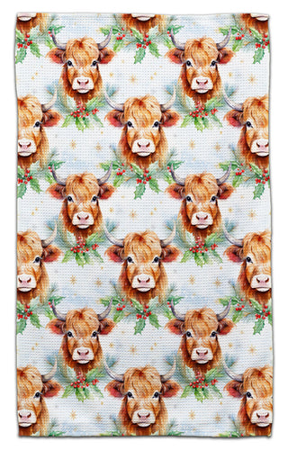 Highland Cow & Holly Eco-Friendly Towel
