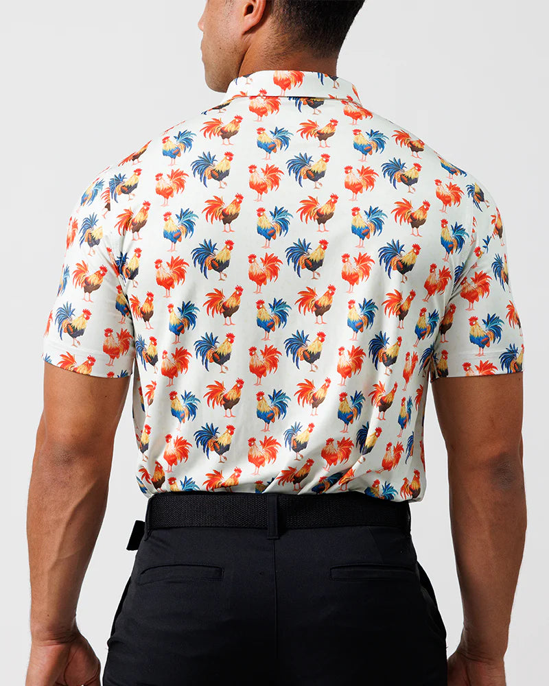 Waggle Cocky Rooster Men's Polo - White