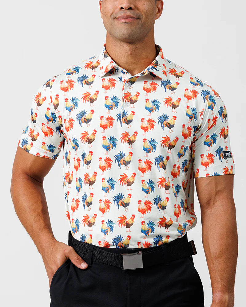 Waggle Cocky Rooster Men's Polo - White