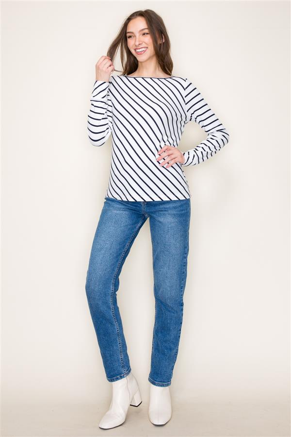 Boat Neck Striped Baby Ribbed Top