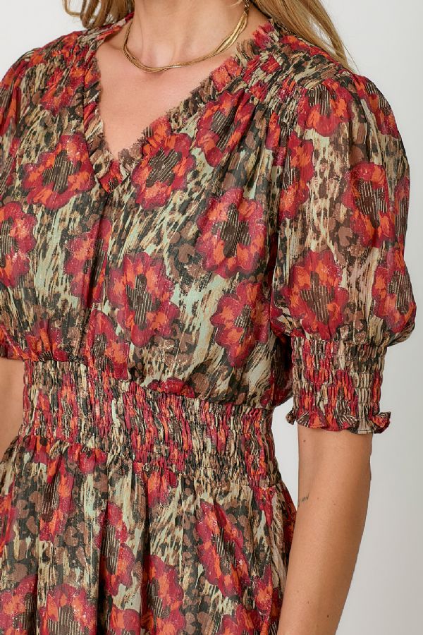 Lurex Floral Print Dress