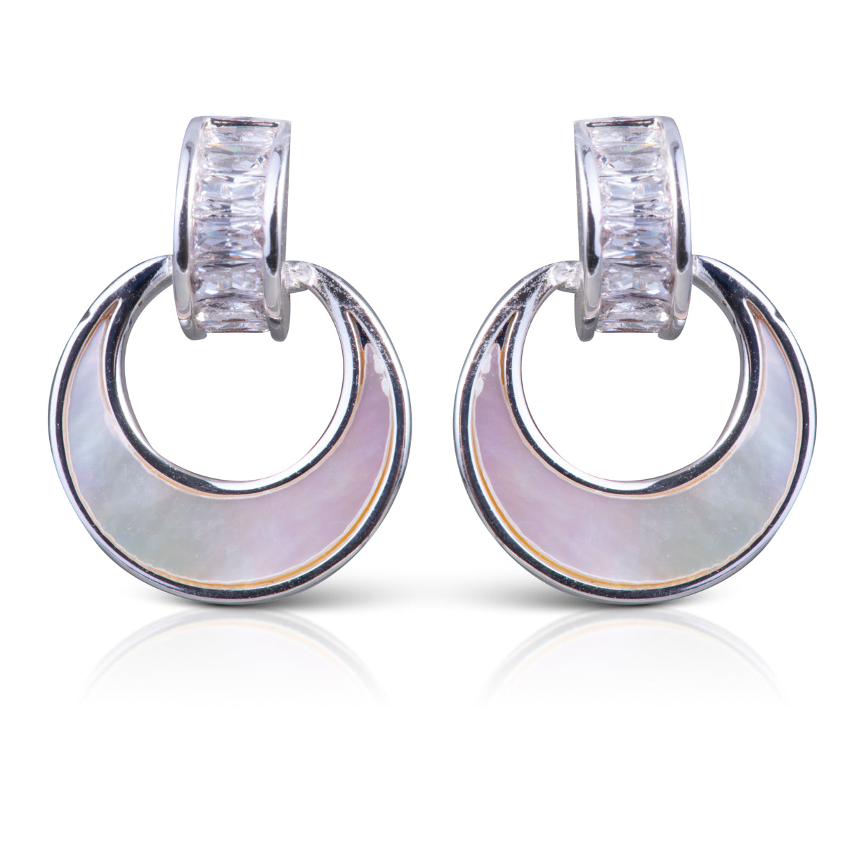 CZ & Mother of Pearl Crescent Earrings - Silver