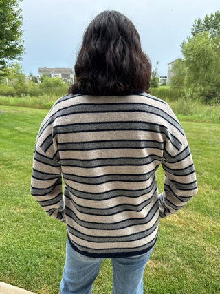Nina Sweater | Women's Collared V-Neck Striped Knit Sweater