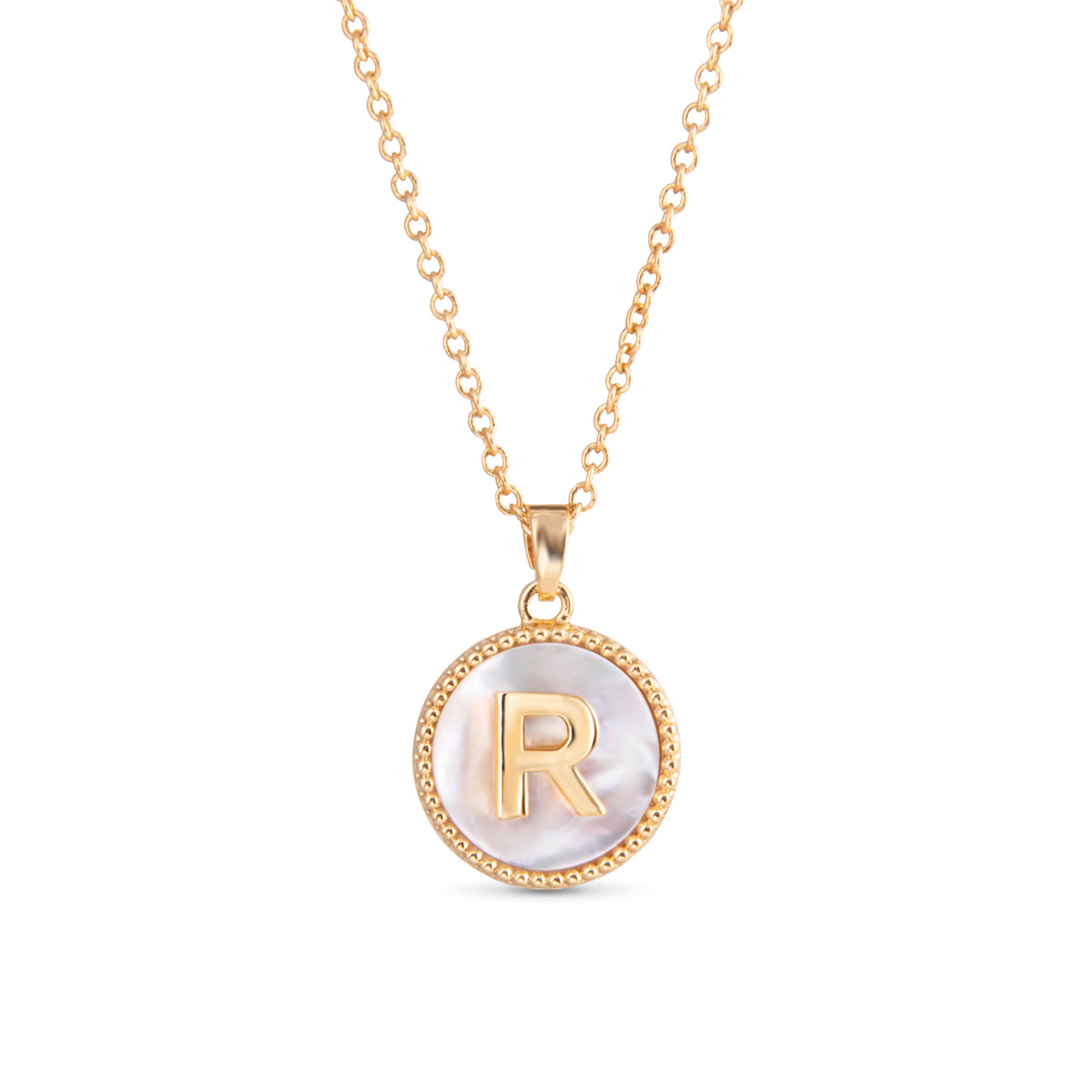 Gold Mother of Pearl Initial Necklace - R