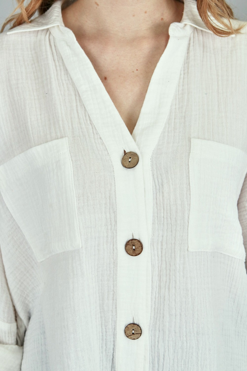 Textured Woven Button Top