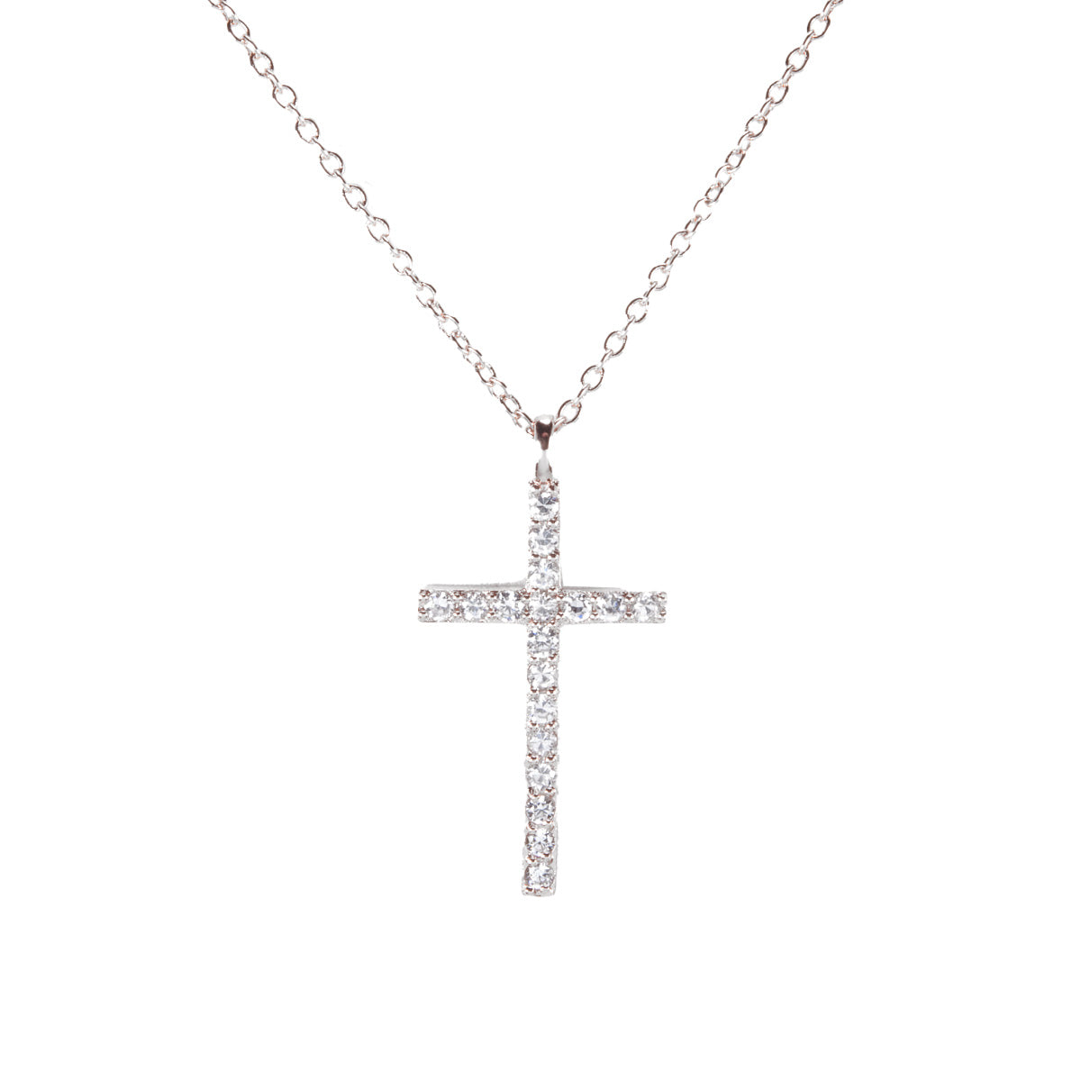 CZ Cross Necklace - Silver