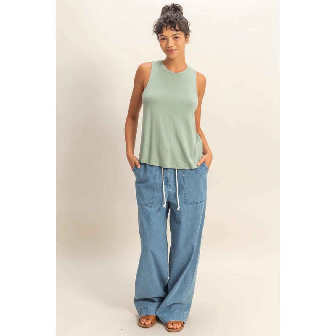 Crew Neck Rayon Tank Top