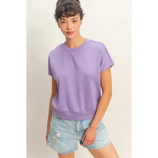 Crew Neck Short Dolman Sleeve Top