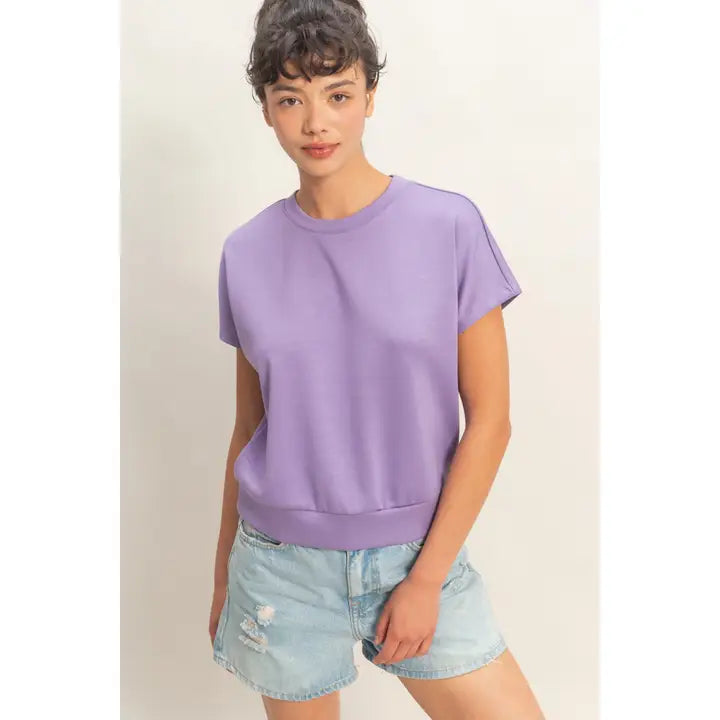 Crew Neck Short Dolman Sleeve Top
