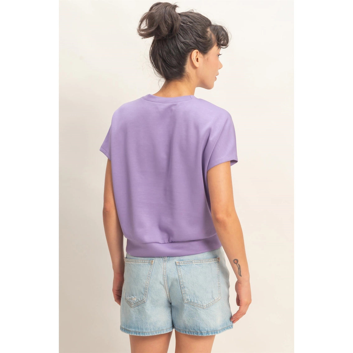 Crew Neck Short Dolman Sleeve Top