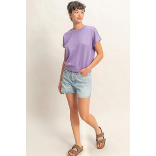 Crew Neck Short Dolman Sleeve Top