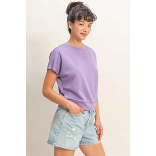 Crew Neck Short Dolman Sleeve Top