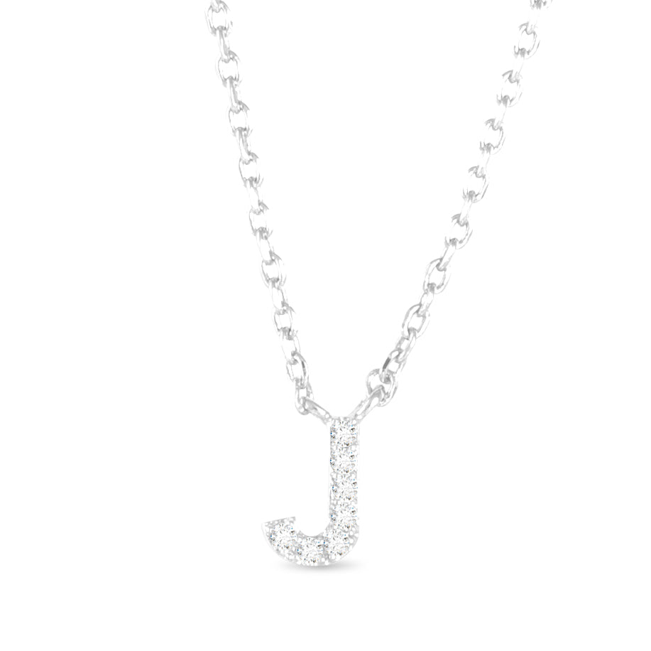 Silver CZ Initial Necklace - J