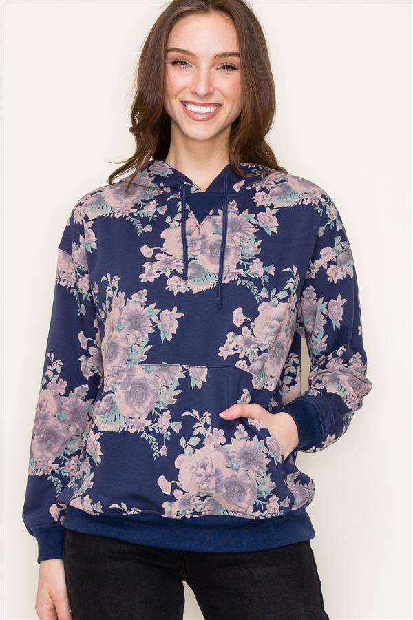 Floral Printed Hoodie Top