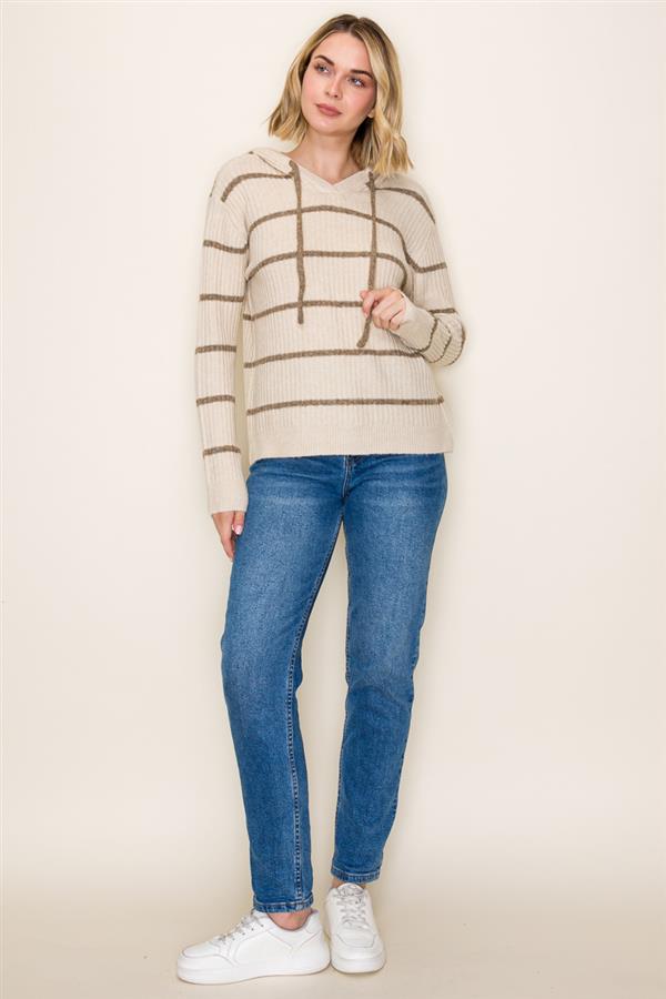 Striped Ribbed Hoodie Sweater
