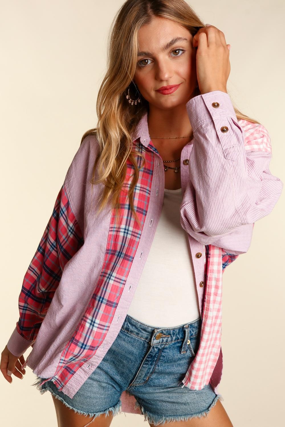Oversized Plaid Patchwork Top