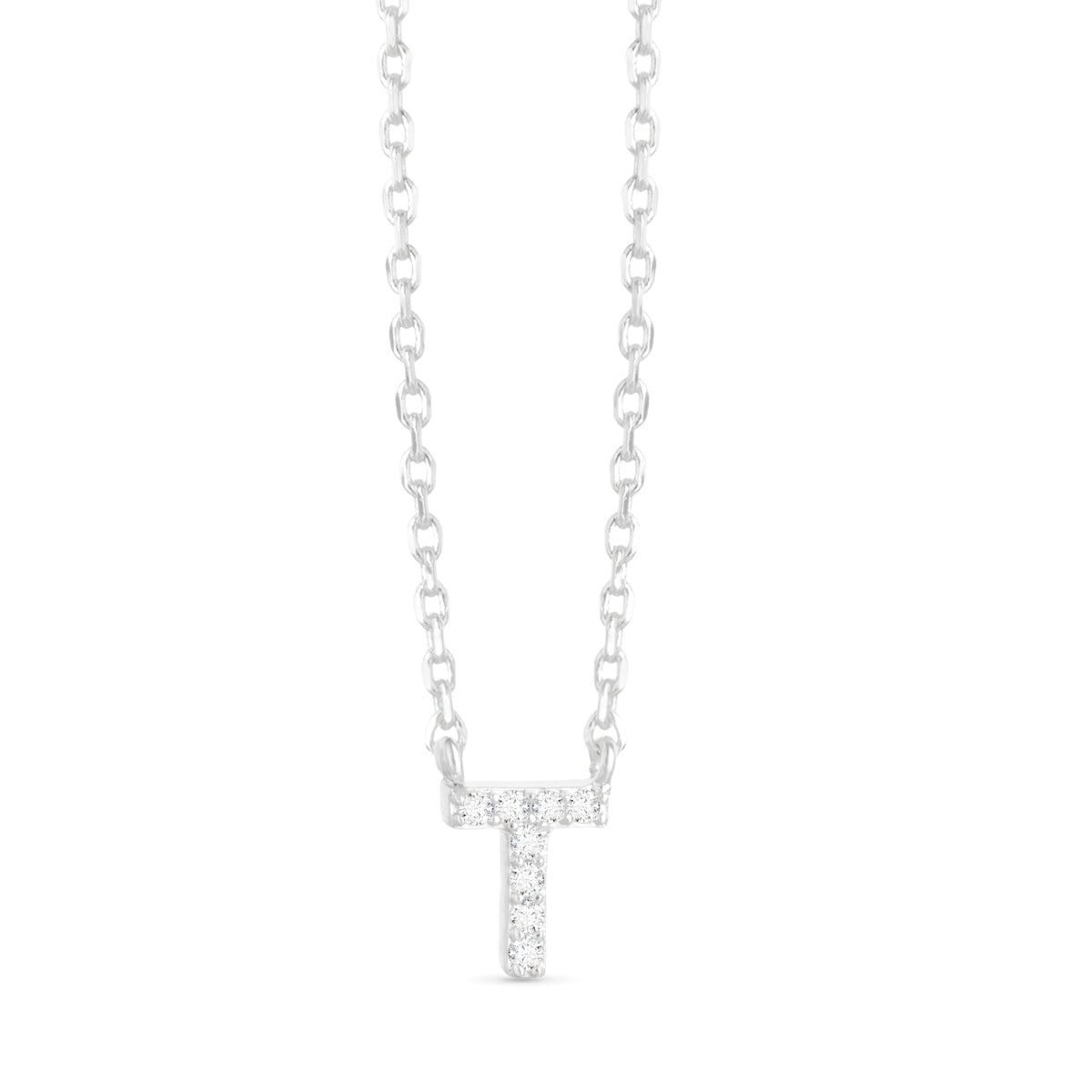 Silver CZ Initial Necklace - T