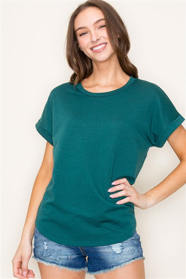 Roll Up Short Sleeve Solid Color Top