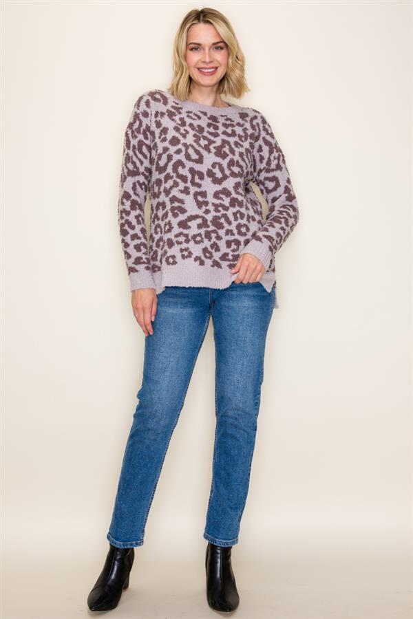 Fuzzy Leopard Print Sweater