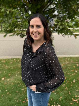 Dorrie Dots | Ruffle-Neck Blouse in Black