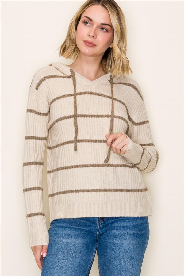 Striped Ribbed Hoodie Sweater
