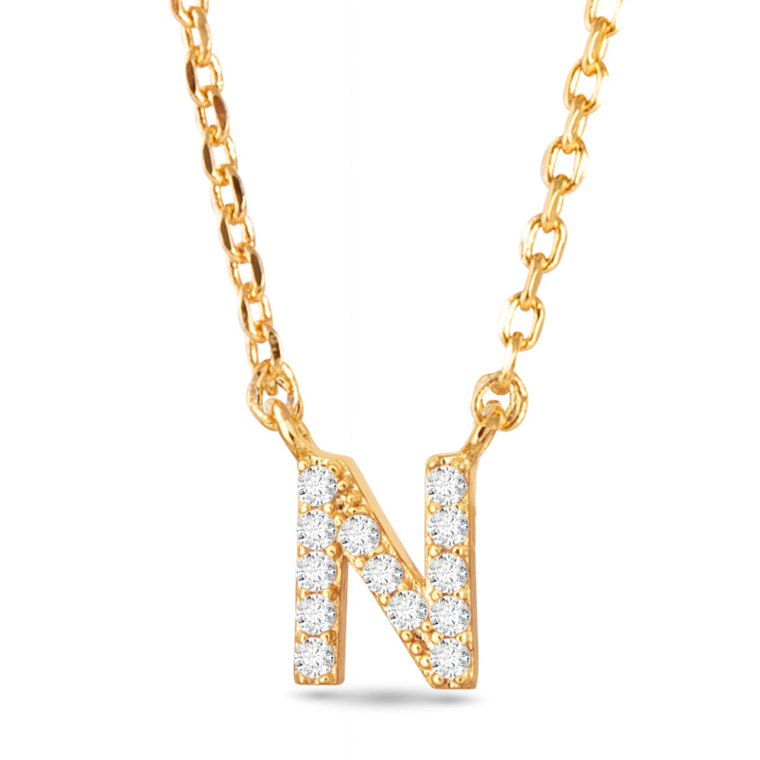 Gold CZ Initial Necklace - N