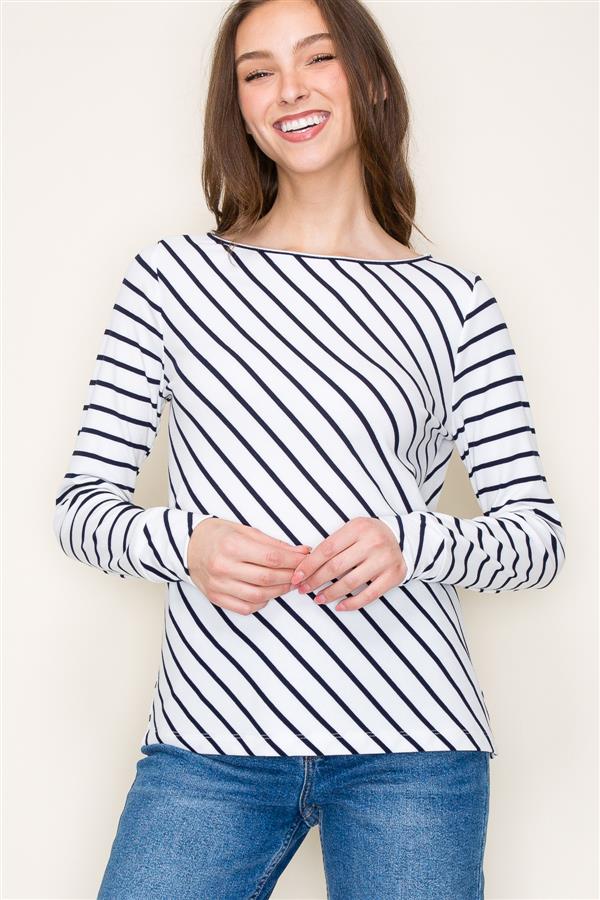 Boat Neck Striped Baby Ribbed Top